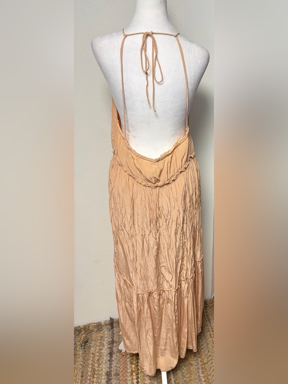 Zara Peach Blush Open Back Halter Maxi Dress Boho Minimalist Coastal Chic
XS